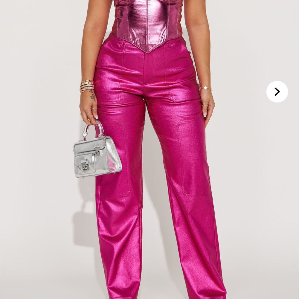 Fashionnova I Want More Metallic Coated Pant - Pink